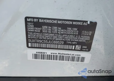 2018 BMW X3 xDrive30I z USA, uszkodzony, nr VIN 5UXTR9C55JLC69529